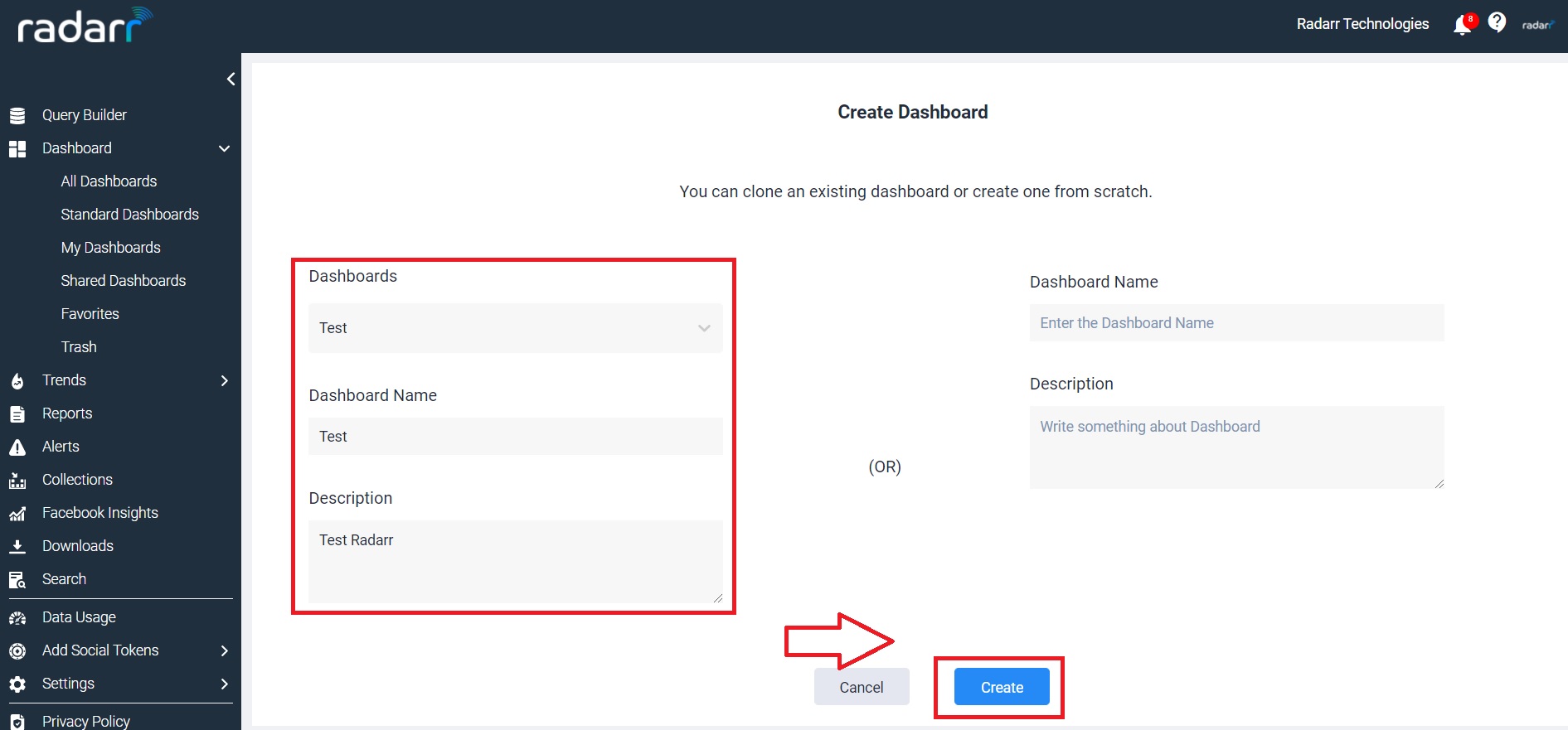 Create a Test Dashboard