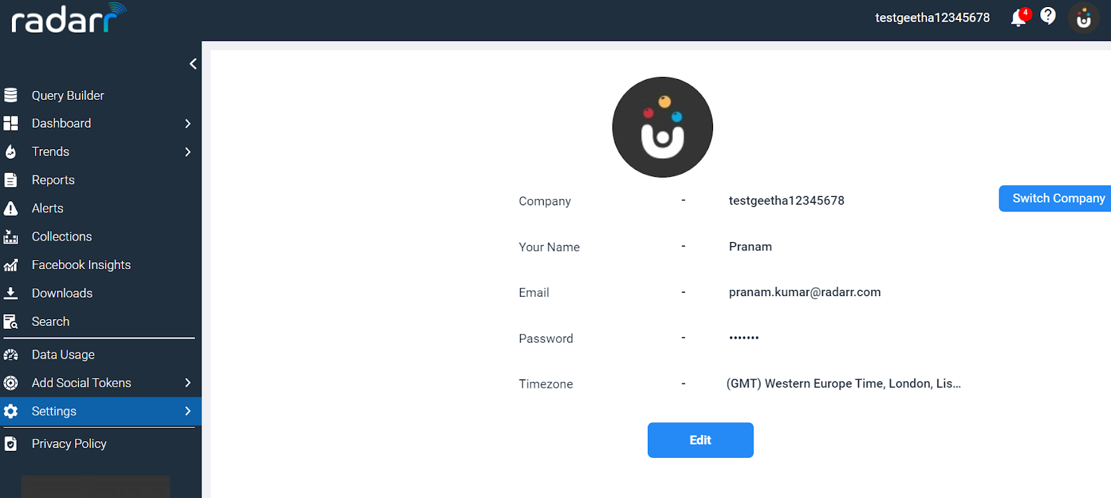 Radarr settings panel