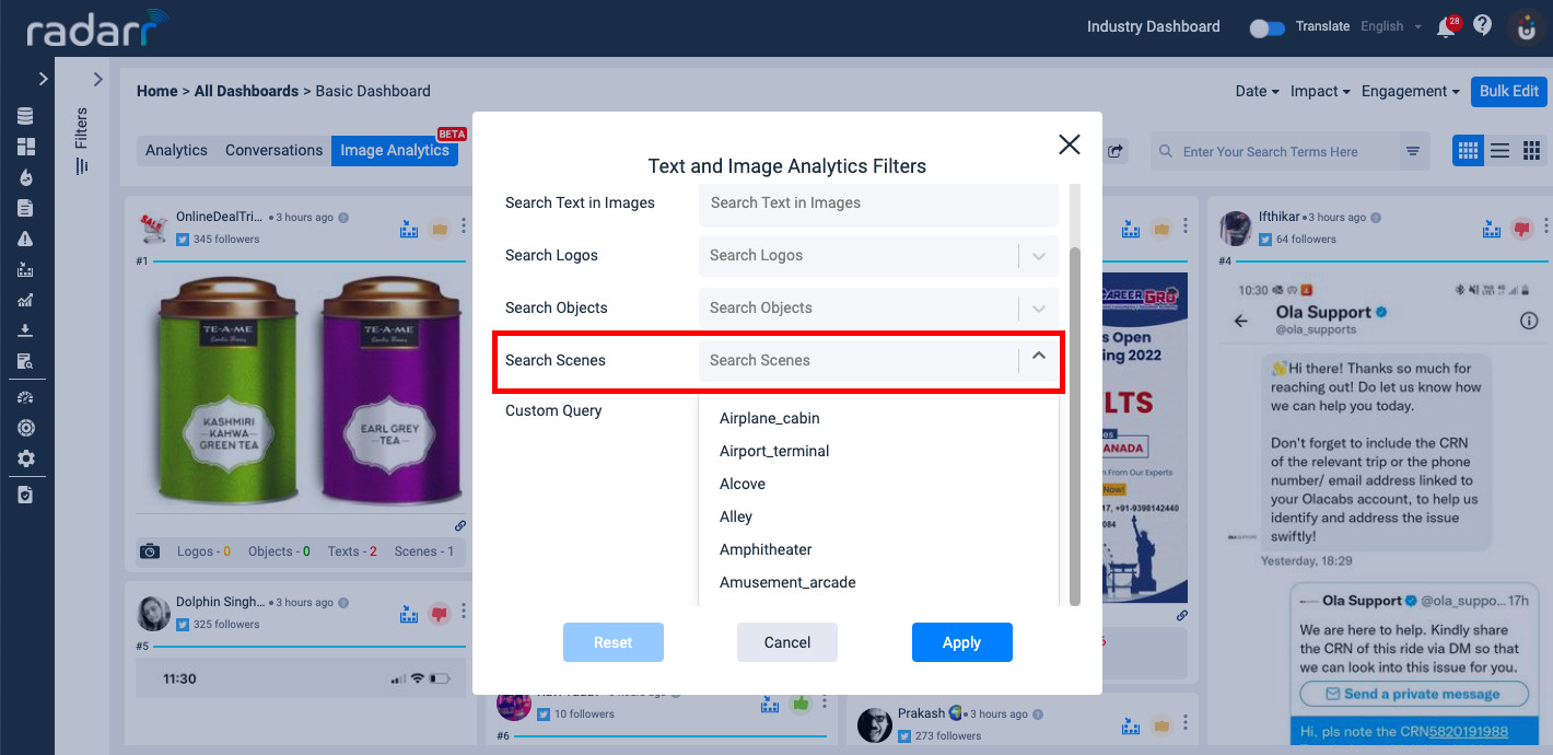 Radarr Image Analytics Text & Image Analytics Filters Search Scenes